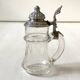 Bohemian crystal beer mug with chiseled pewter lid