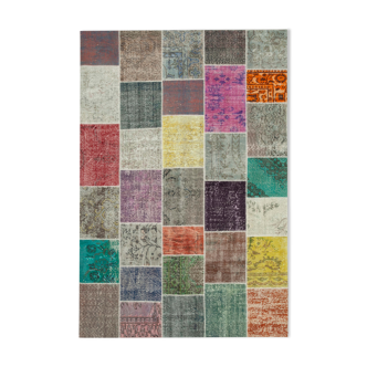 Tapis patchwork multicolore vintage 204 cm x 301 cm fait à la main anatolian vintage