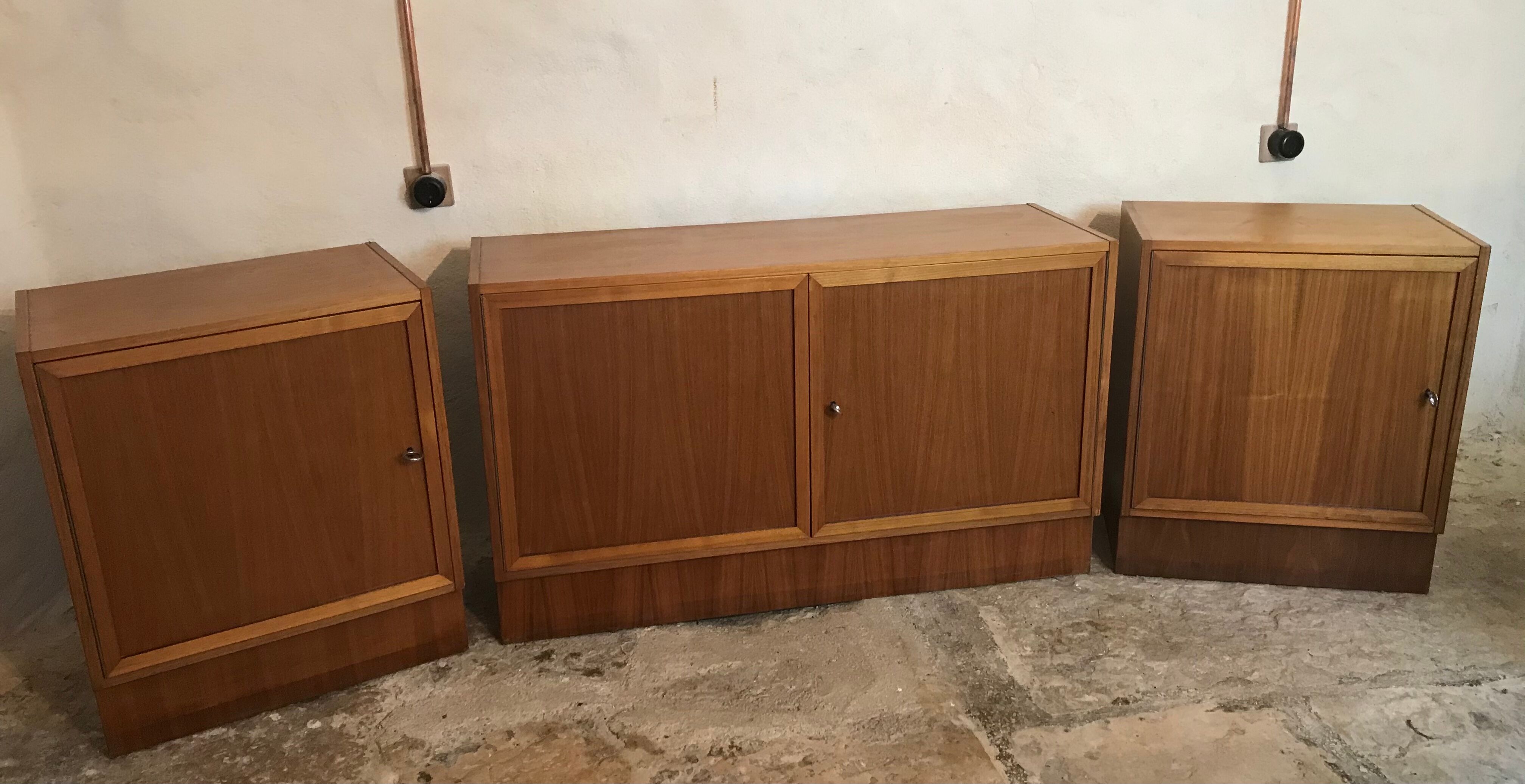 Set de trois modules enfilade style scandinave teck blond 1960