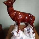 CHAMOIS animal statuette on a rock - enameled ceramic