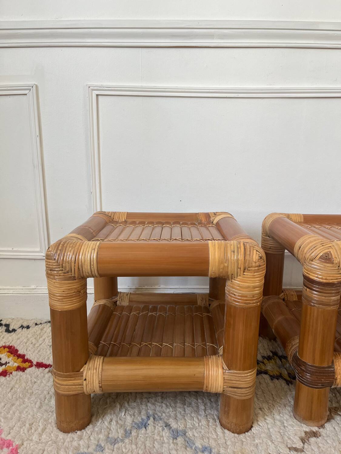 Pair of 70s bamboo bedside tables