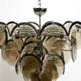 Large original 1960s large chrome metal and glass disc ceiling chandelier