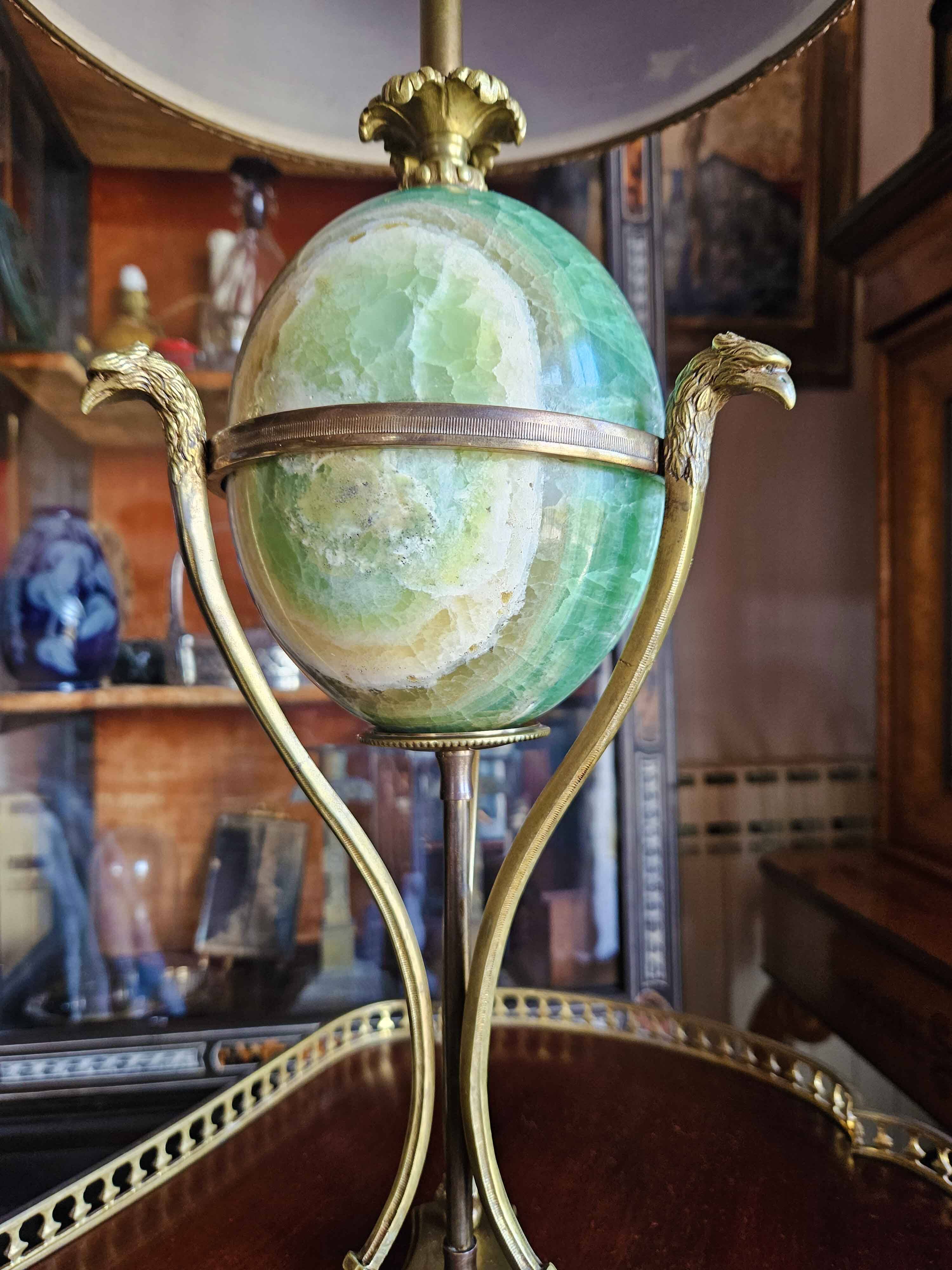 Neoclassical Bronze & Fluor Spar Lamp Signed Maison Charles