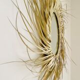 Round straw mirror with fringe, 80cm