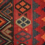 Deep Red Afghan Kilim Rug, Large Geometric Wool Handmade Carpet 200x337 cm
