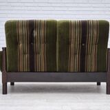 1970s, Scandinavian 2-seater sofa, green furniture velour, beech wood.