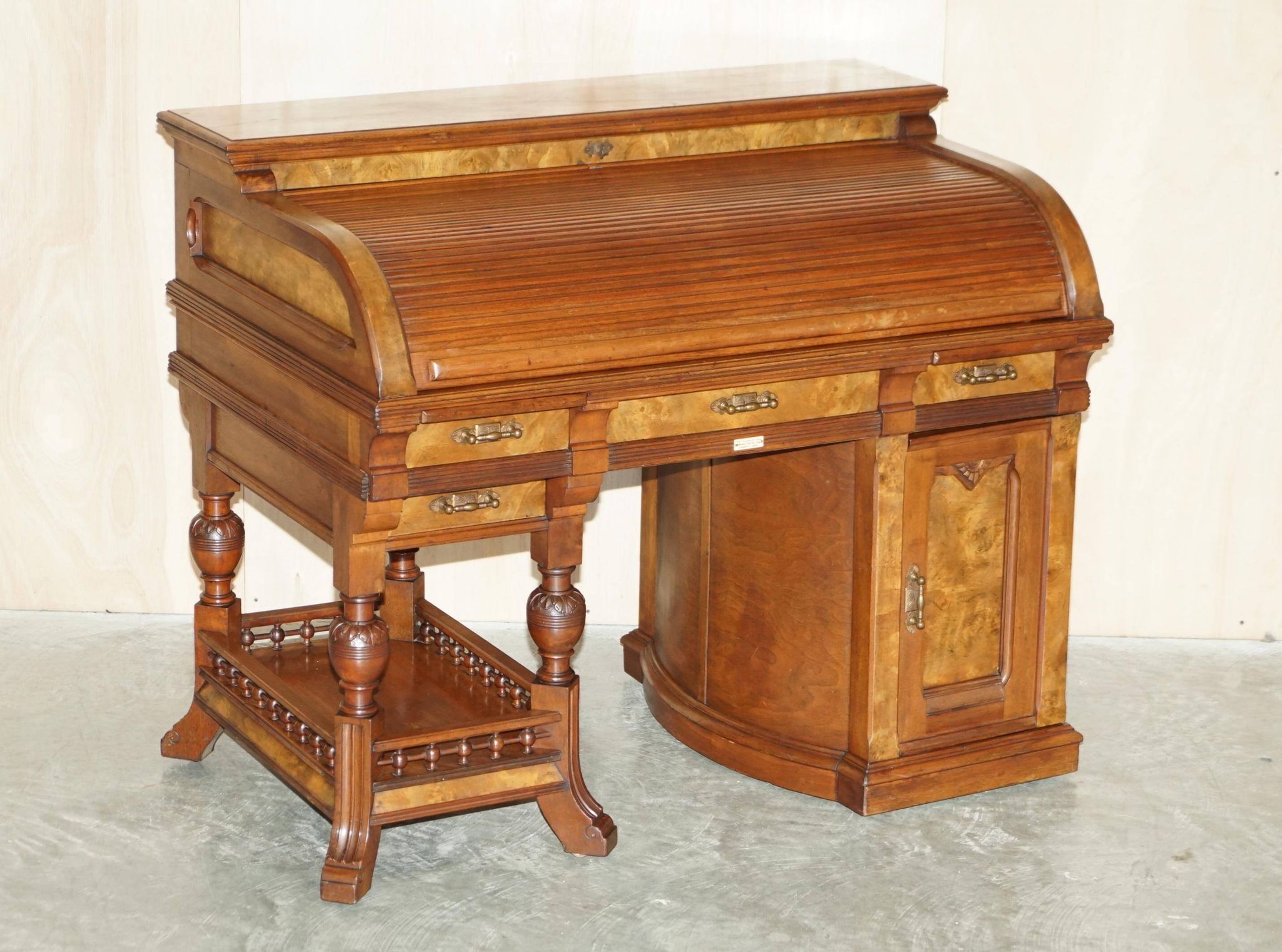Shannon File Co drum desk in Victorian walnut with certificate.