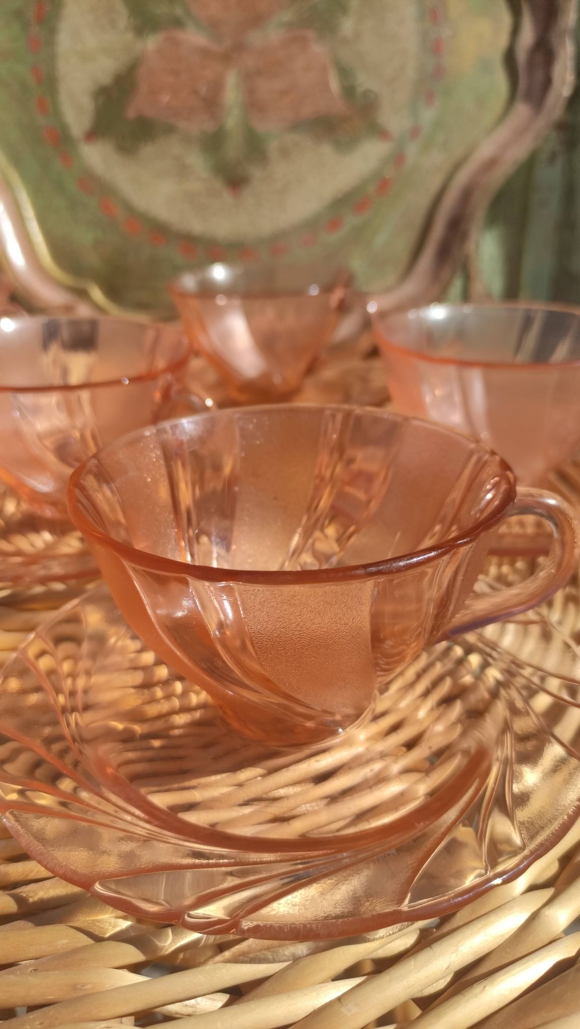 Vintage vereco pink cups France six-serve