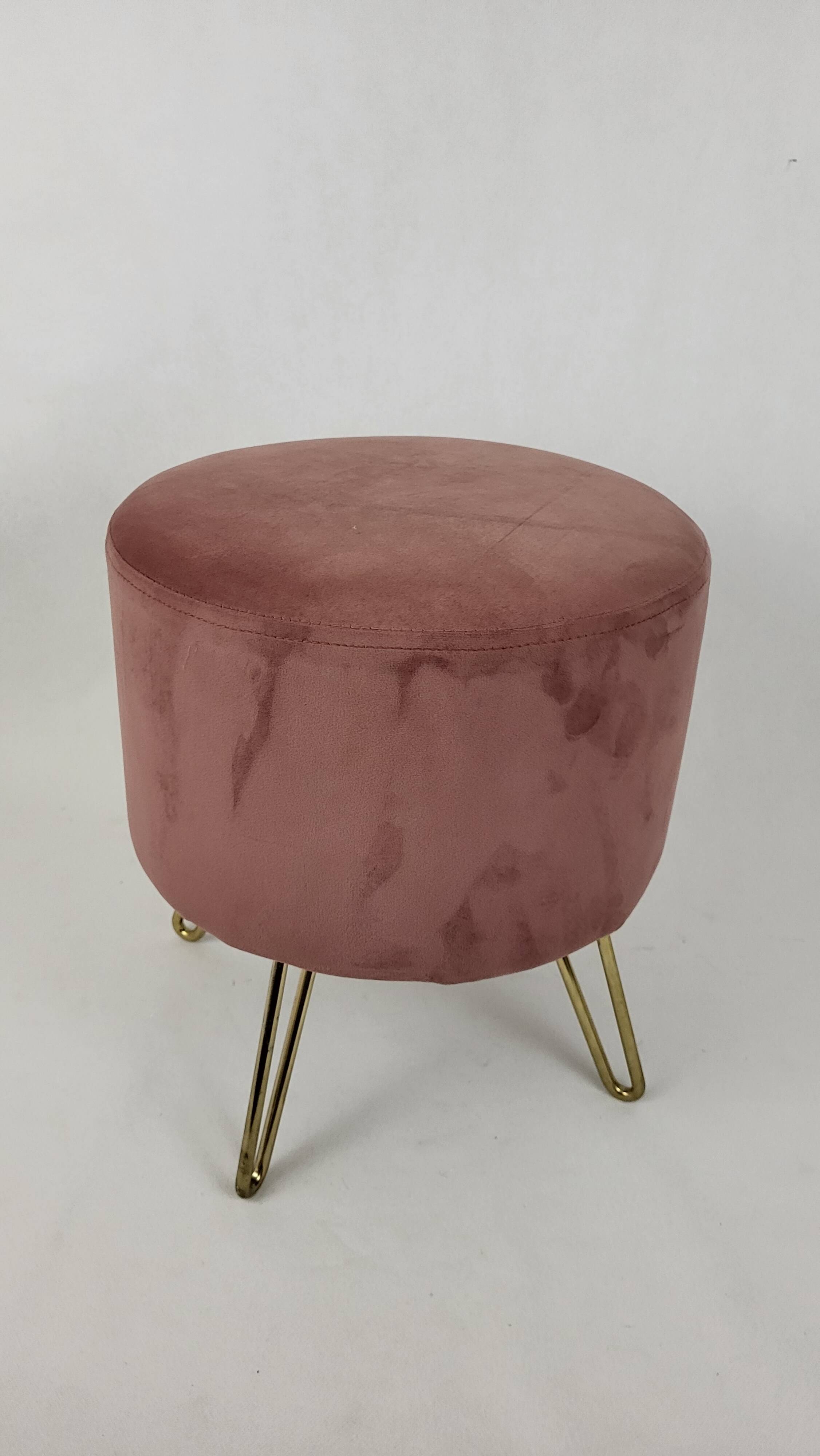 Tabouret pouf & repose pieds velours saumon