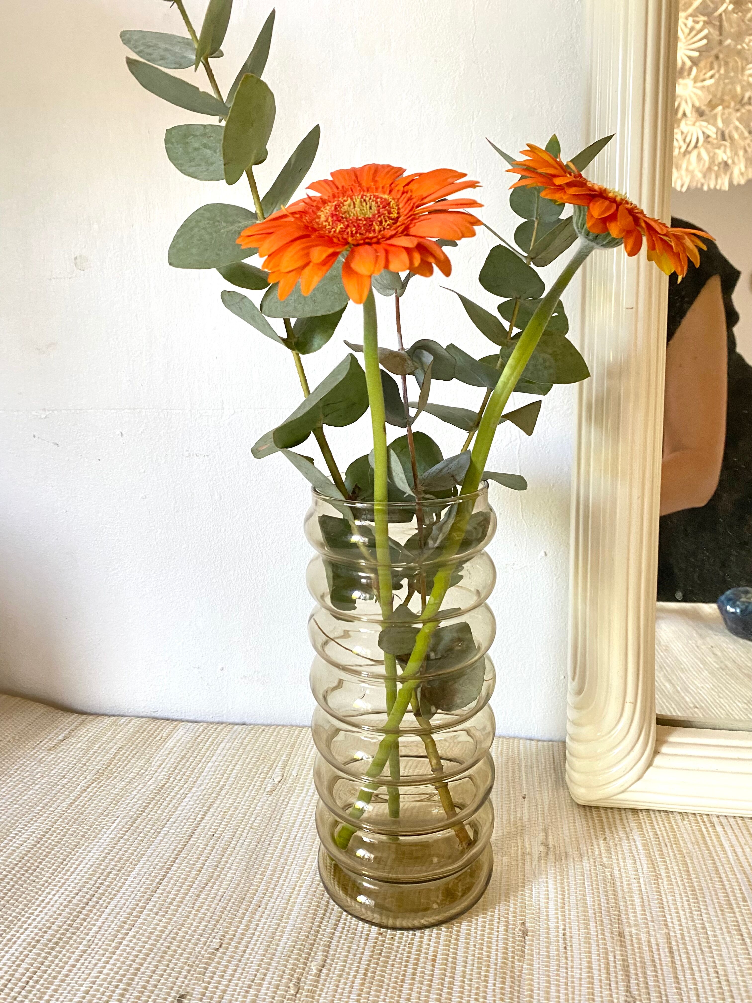 Vintage vase high in smoked glass