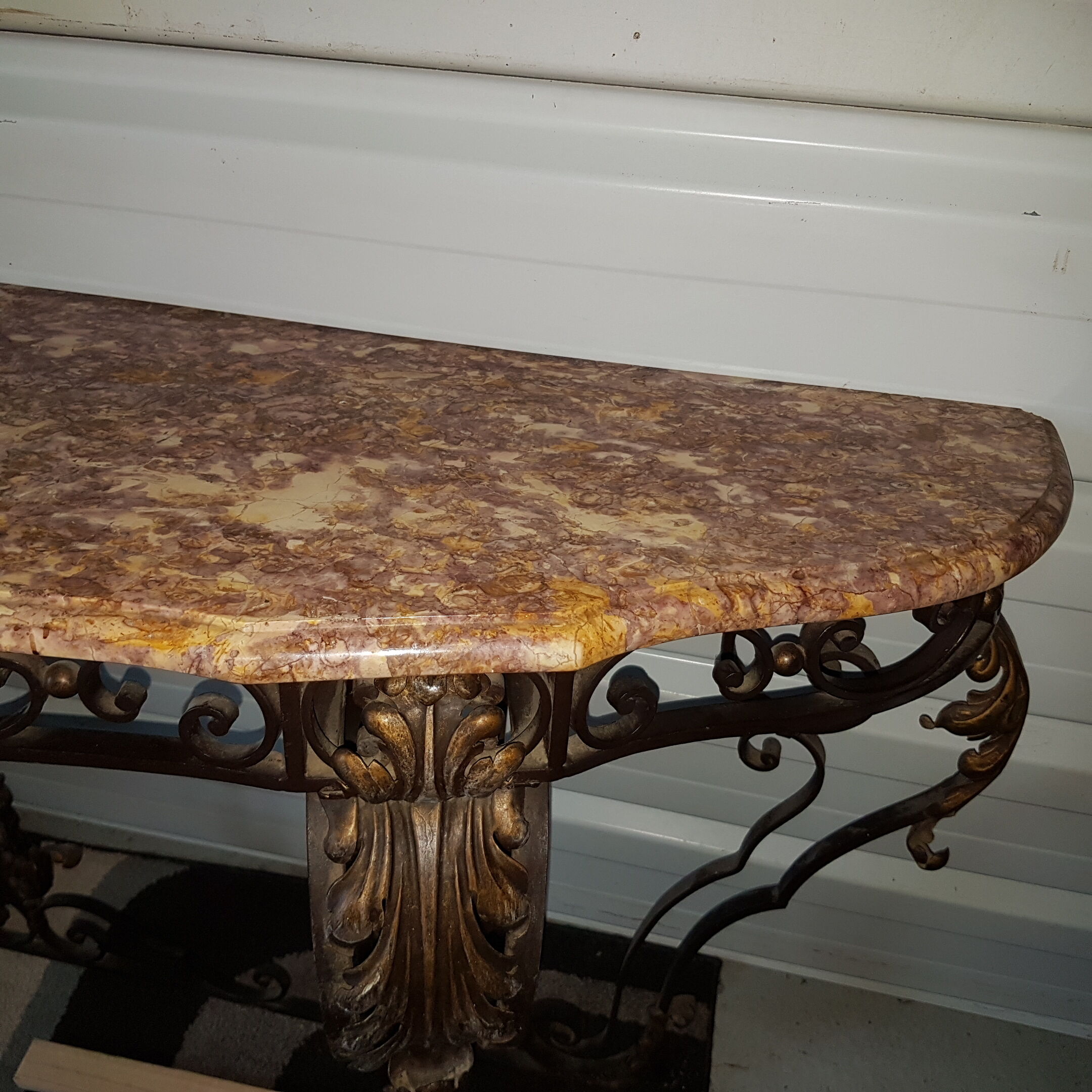 Marble wrought iron tray console