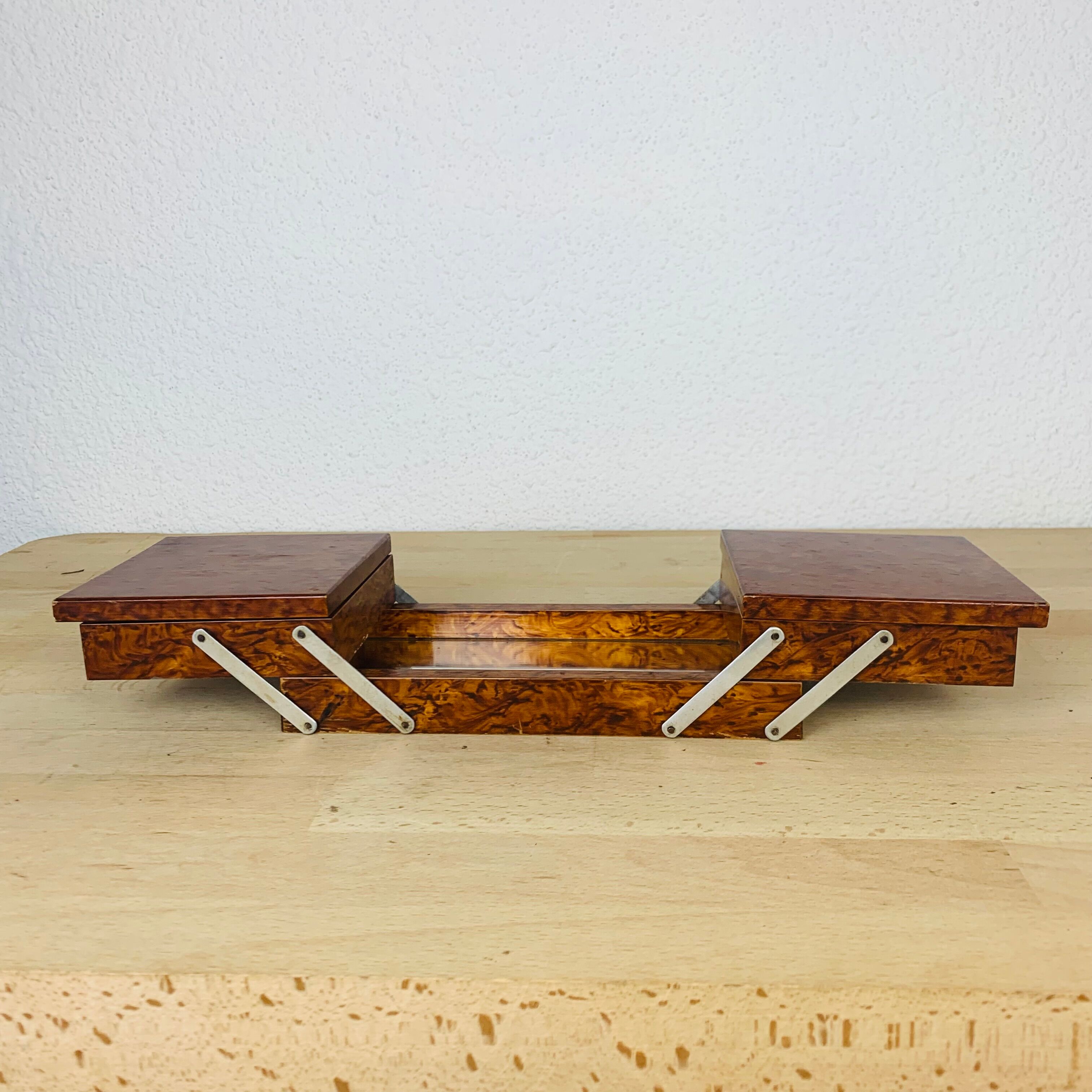 Walnut magnifying glass jewel box and mirrors