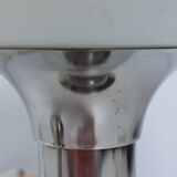 Pair of vintage futuristic style table lamps in chrome and opal glass.