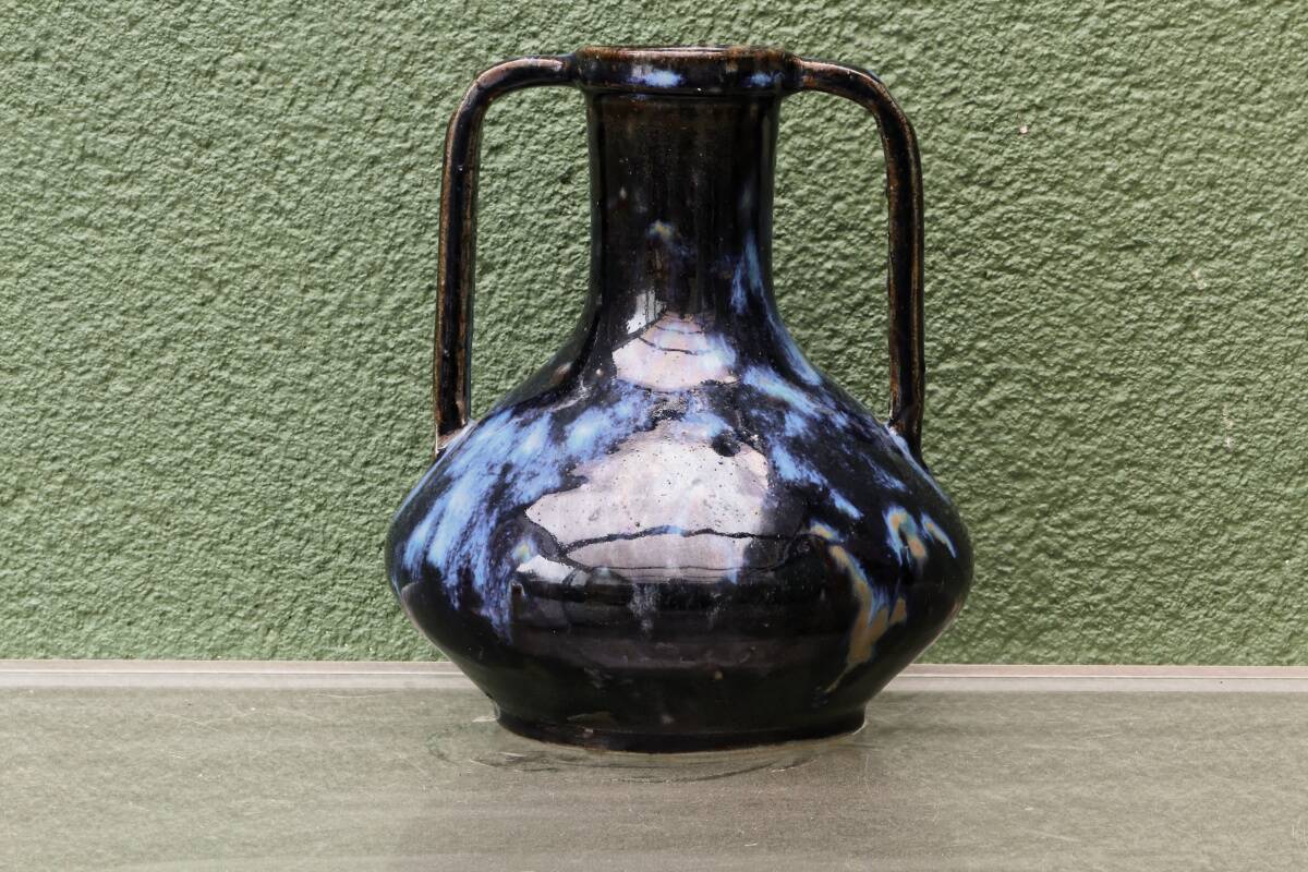Blue flamed stoneware vase, Art Nouveau style, Reflex