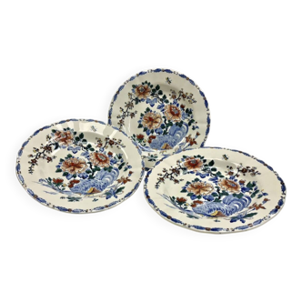 3 deep plates Gien peonies and rooster 1938/1960