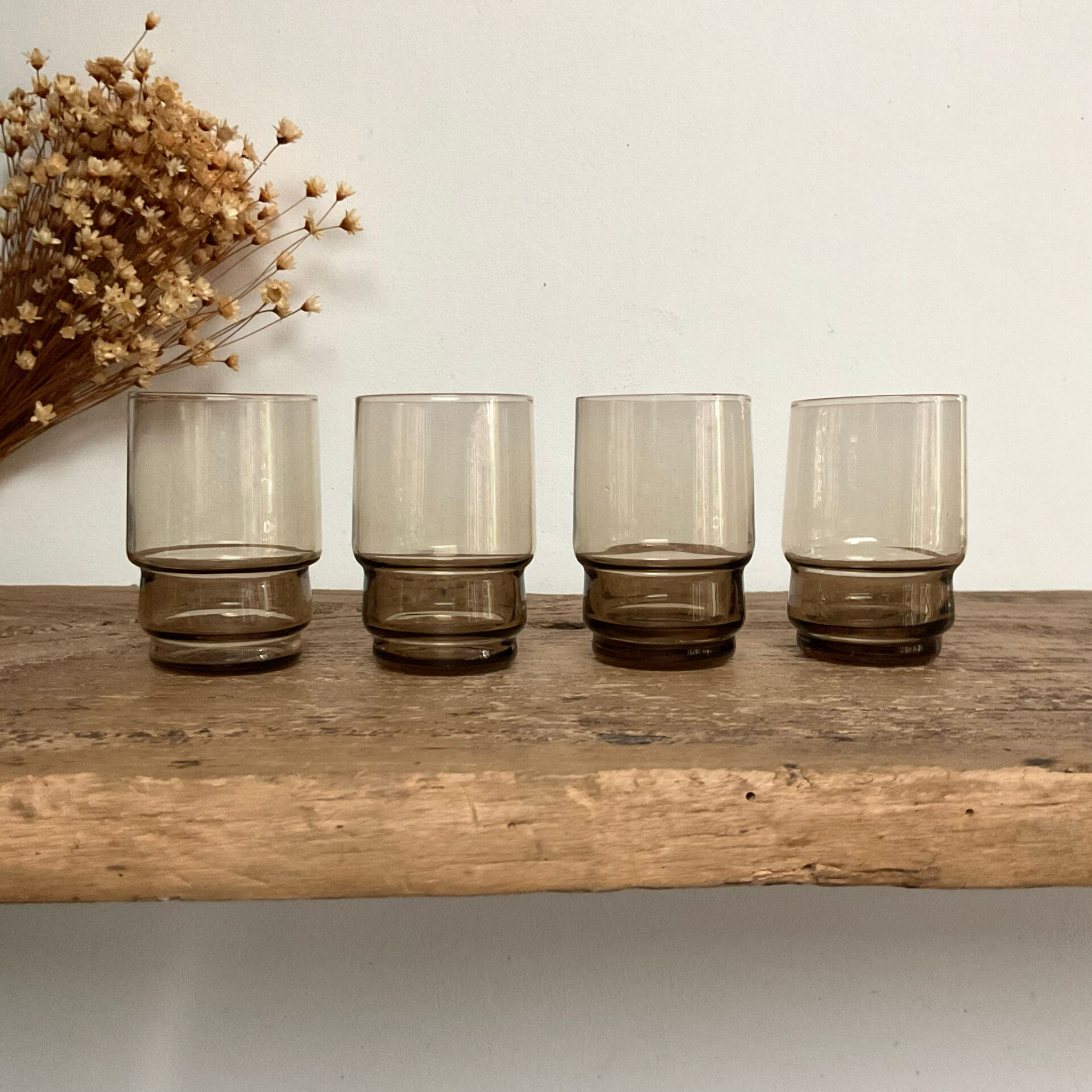 9 vintage smoked liqueur glasses