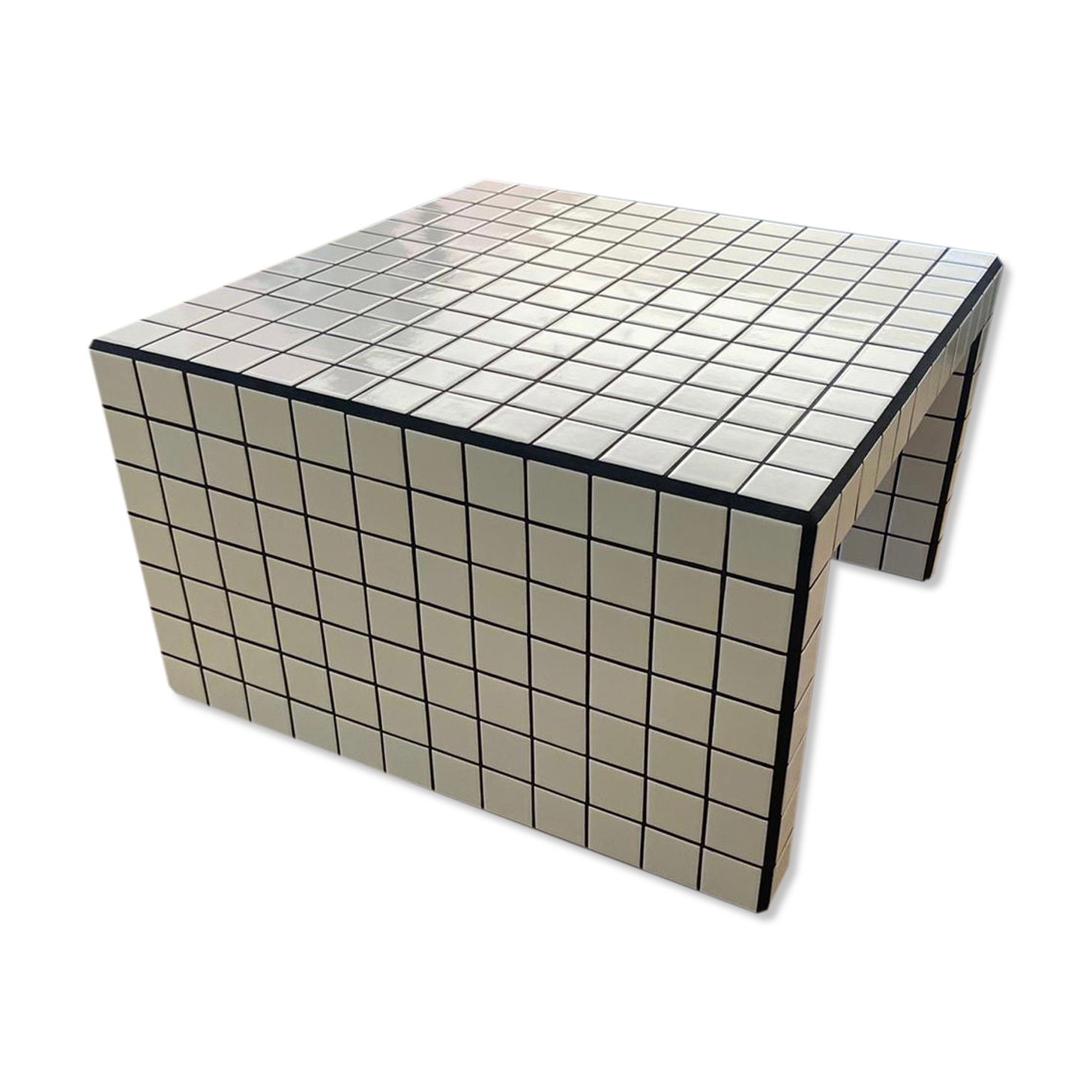 Coffee table tiles mosaic white joint black