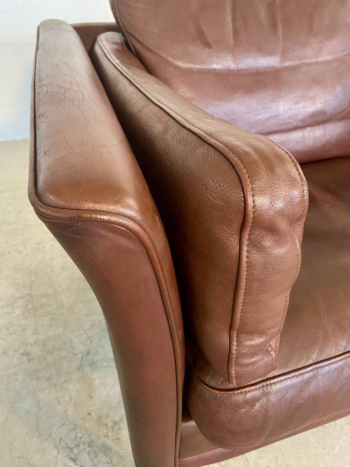 Danish mid-century vintage Mogens Hansen 2 person cognac brown leather sofa 60s