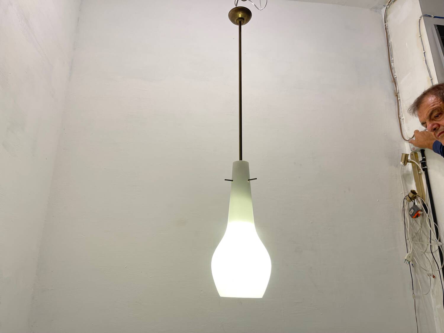 Bronze Opaline Glass Light Pendants Set of 2 1950’s