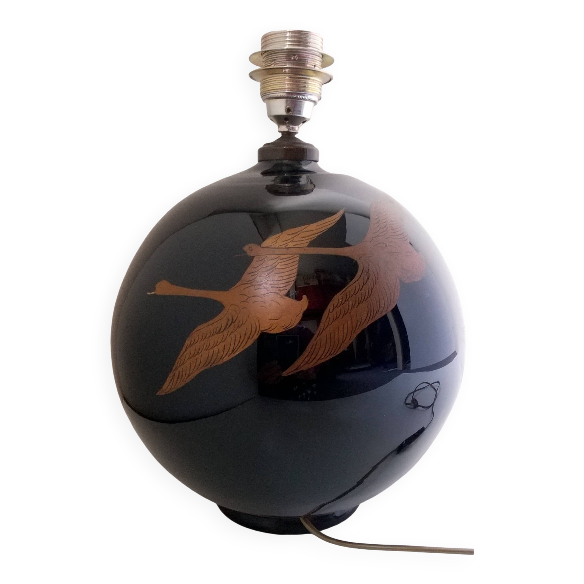 Hand-painted black opaline ball lamp base c.1930/40 Jacques Adnet style