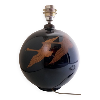 Hand-painted black opaline ball lamp base c.1930/40 Jacques Adnet style