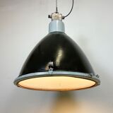 Industrial black enamel factory lamp with glass cover, 1960s
