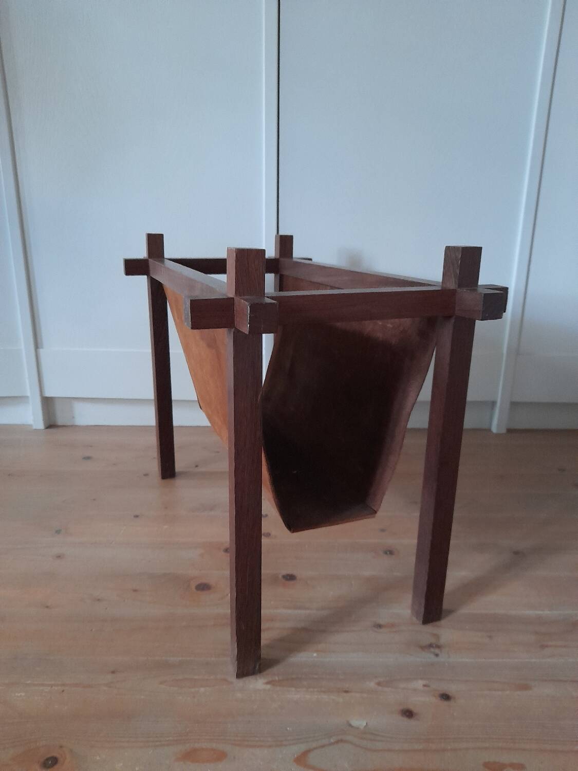 Danish Skjøde Skjern teak and suede magazine rack