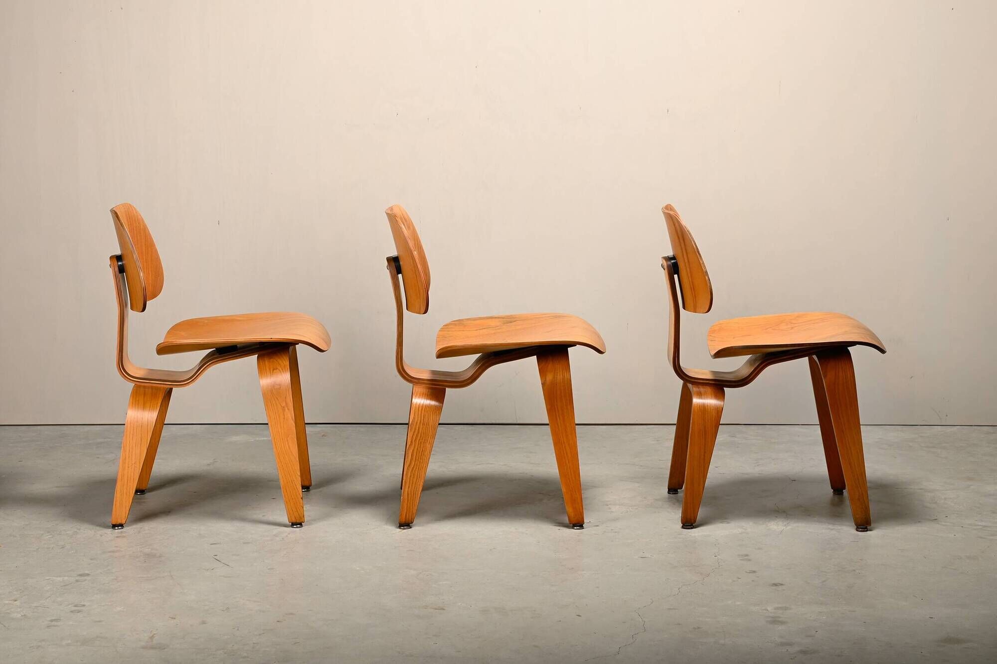 Charles and Ray Eames Early DCW Ash Plywood Dining Chairs for Herman Miller