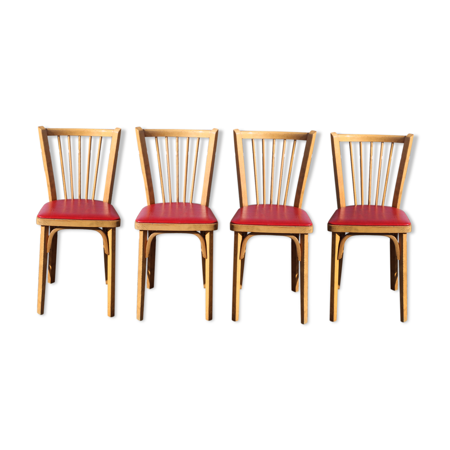 Suite de 4 chairs Bistro Baumann 60s No. 12 red skai (very good condition)