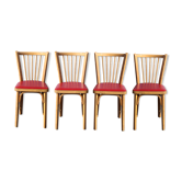 Suite de 4 chairs Bistro Baumann 60s No. 12 red skai (very good condition)
