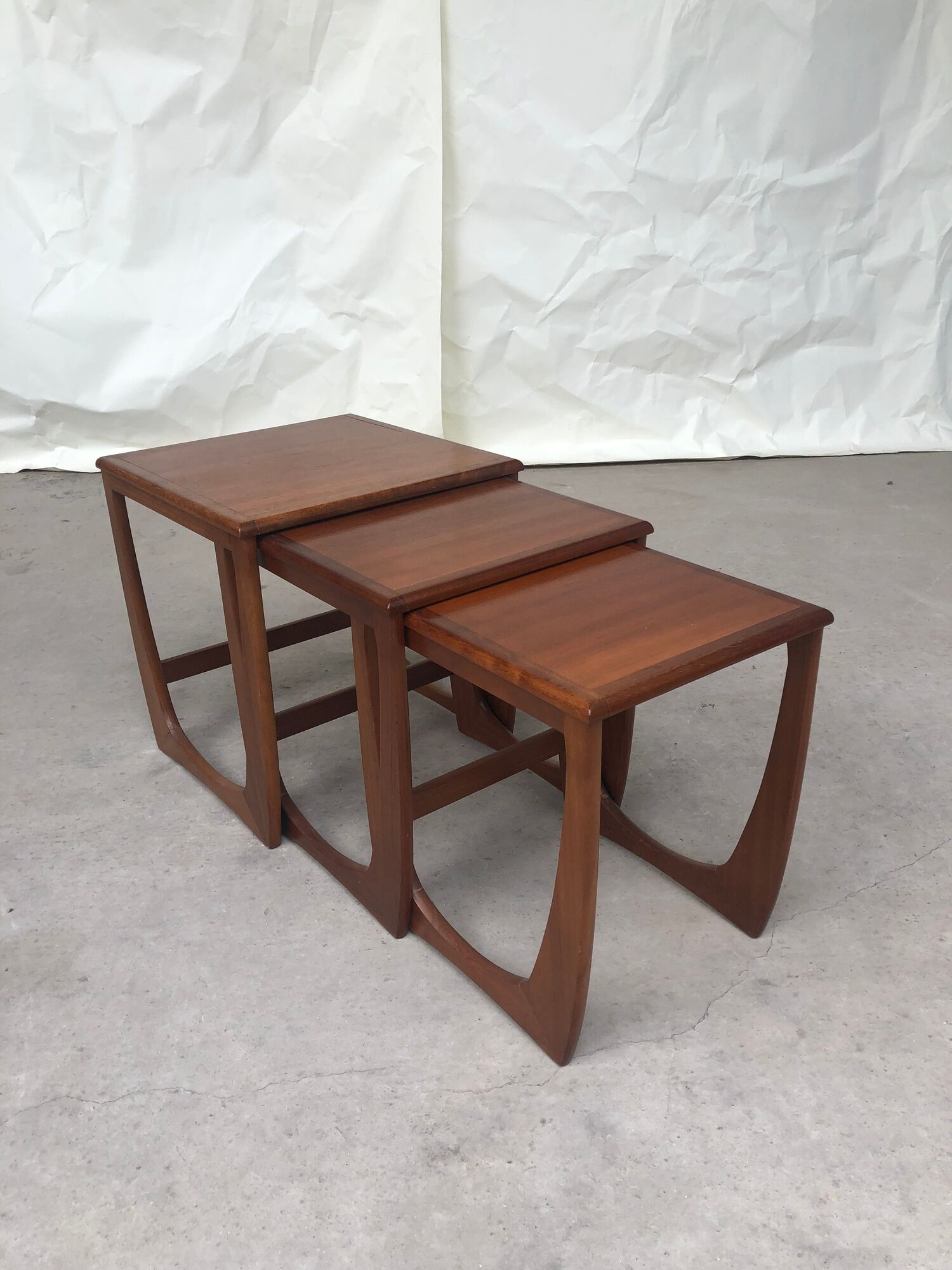 Vtg Mid Century Quadrille Teak Sunelm Nest Of Tables Side Coffee Table Danish