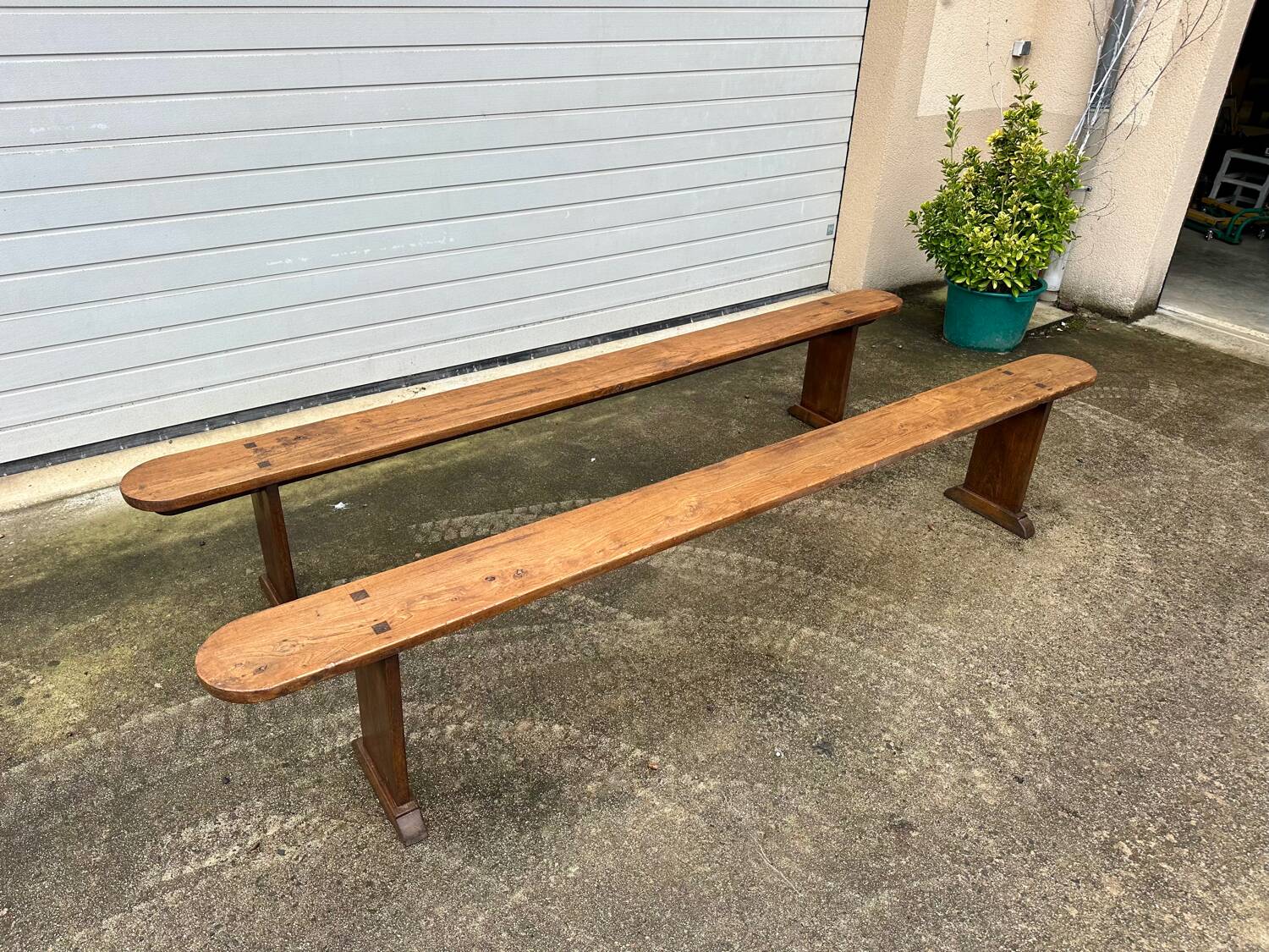 Pair of solid elm benches
