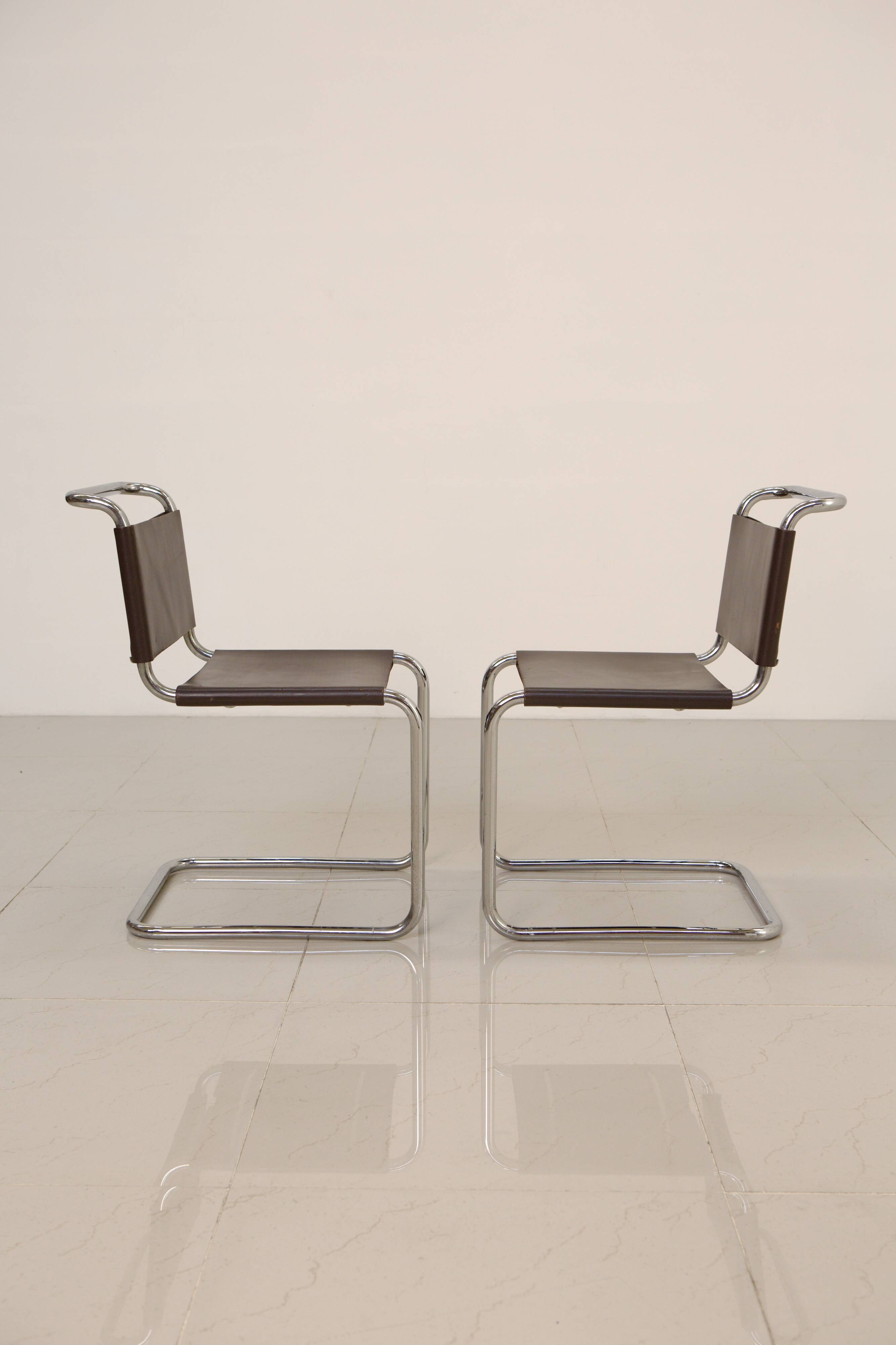 Set of 4 "S33" chairs in brown leather by Mart Stam for Gavina 60's