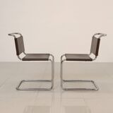 Set of 4 "S33" chairs in brown leather by Mart Stam for Gavina 60's