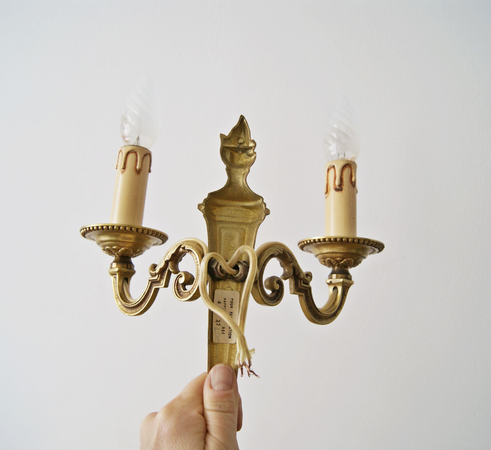 Sconces midcentury, pair of French wall sconces brass bronze