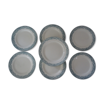 6 Plates and 1 dish Terre De Fer Salins Directoire decoration green faience old GB