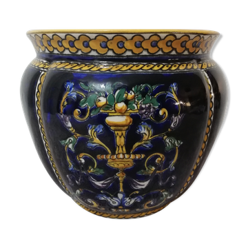 Cache pot en faïence ancienne Gien renaissance
