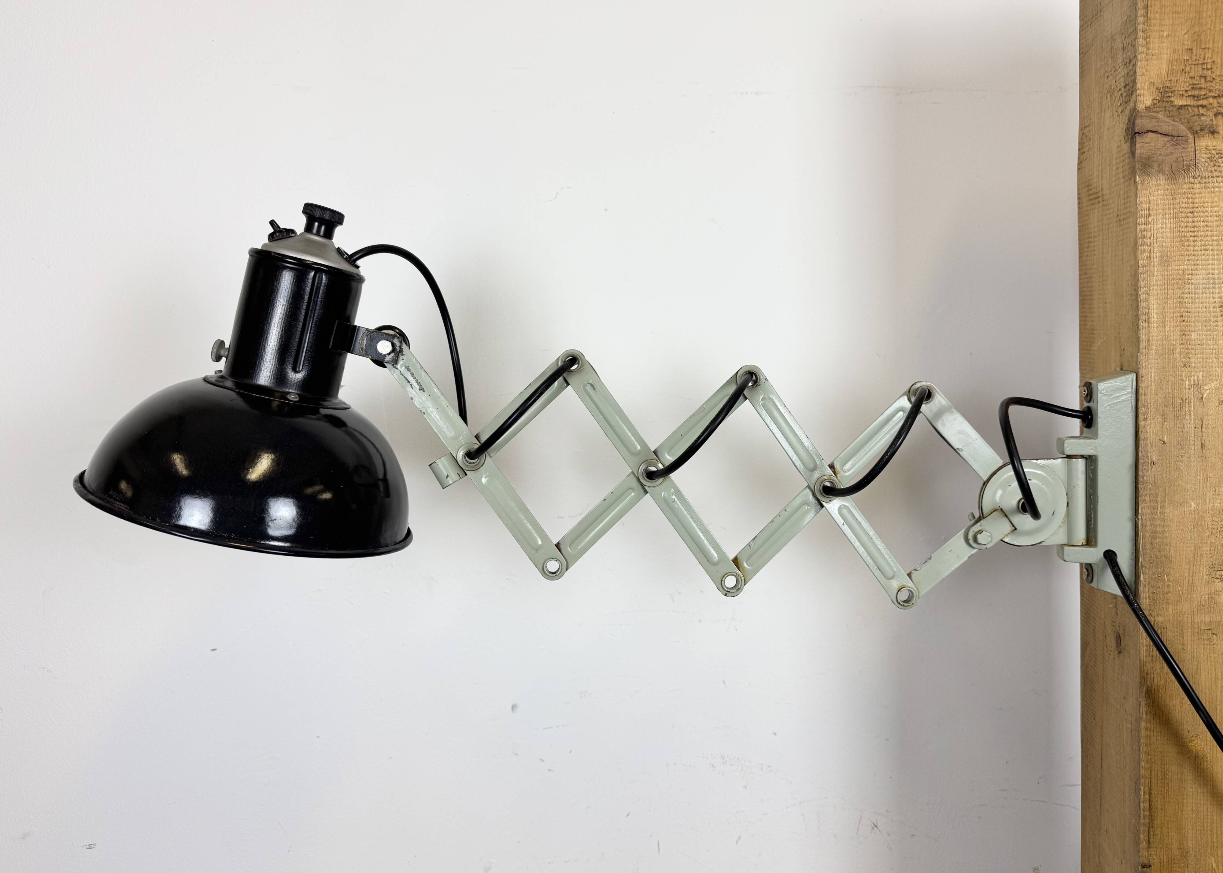 Industrial Black Enamel Scissor Wall Lamp, 1950s