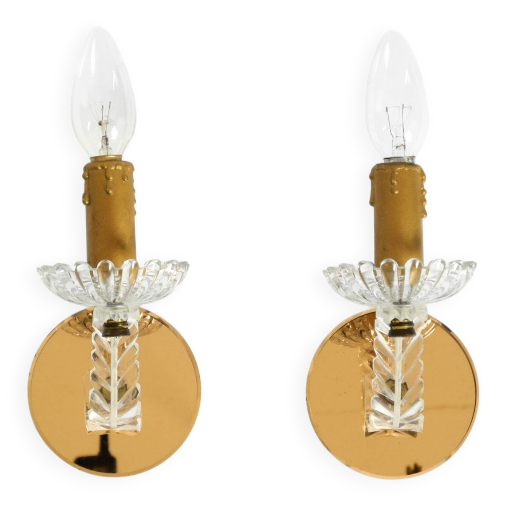 Two original Italian 1960s wall lamps with glass and mirror components