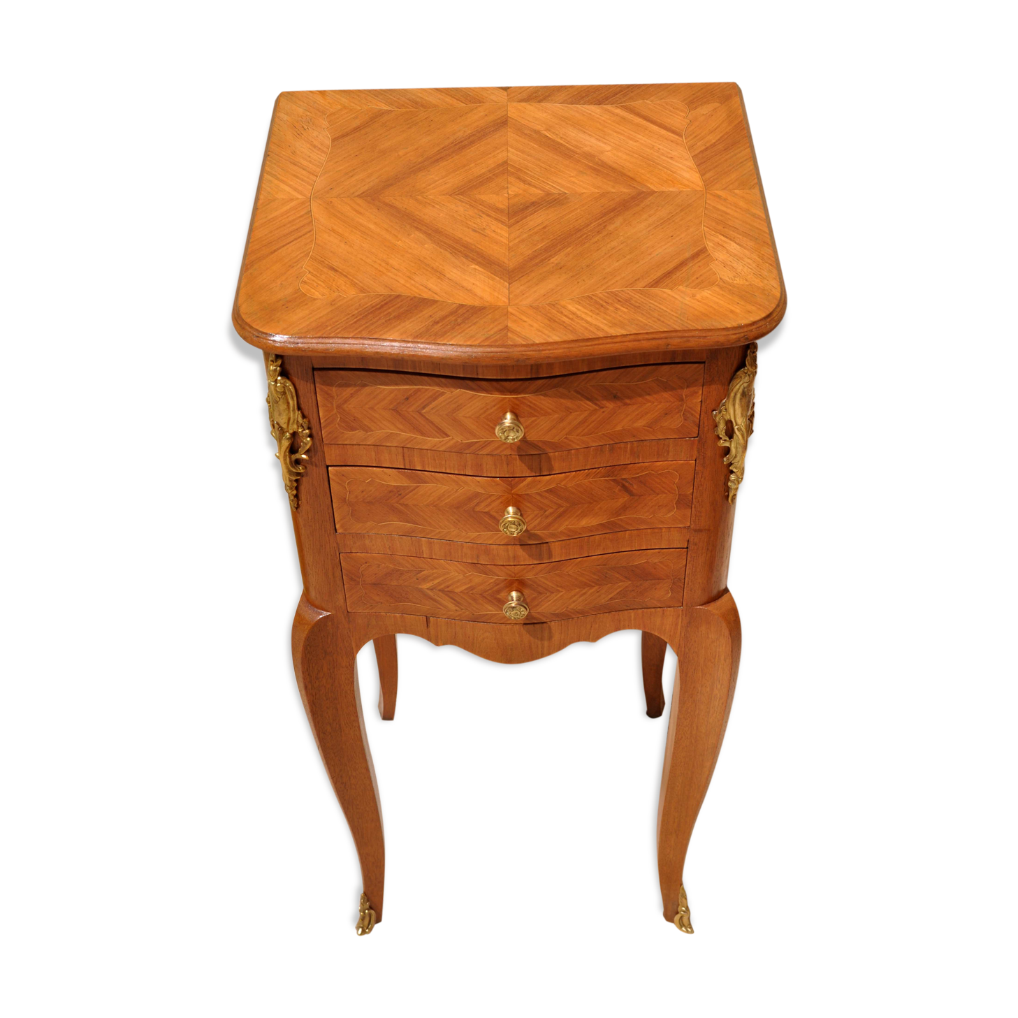 Marquetry Louis XV 3 drawers bedside table