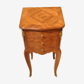 Marquetry Louis XV 3 drawers bedside table