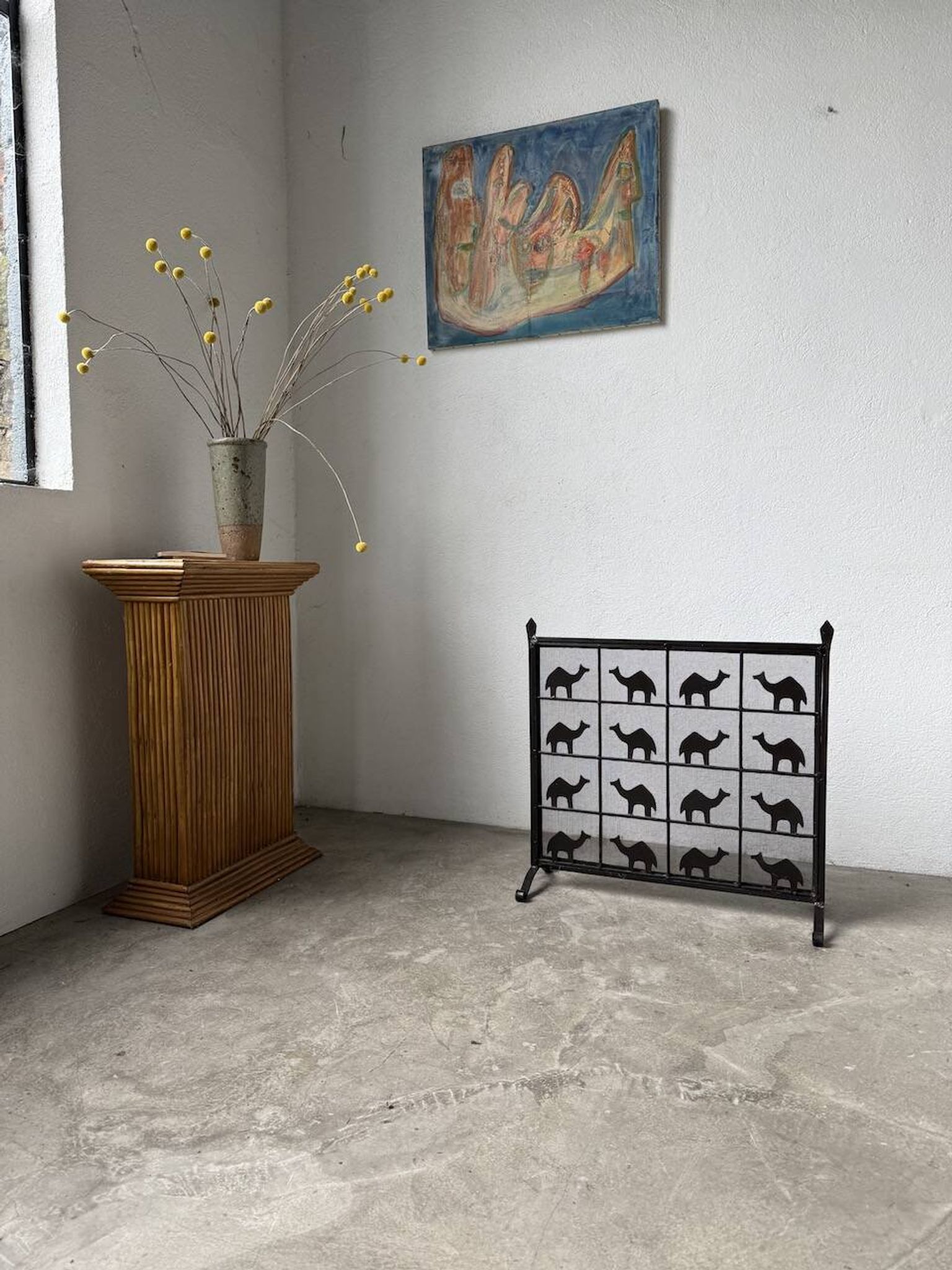 Wrought iron fireplace screen Les Marolles 1950
