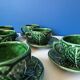 Lot de 6 tasses à café vintage en barbotine chou vert – faïence vintag