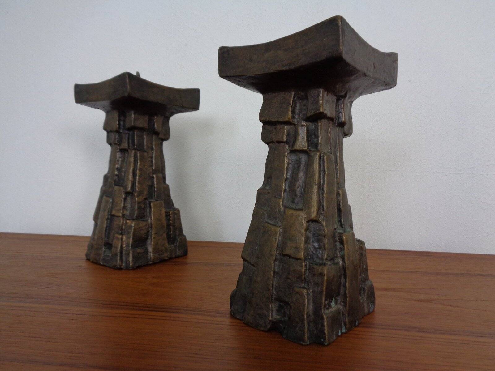 Large Brutalist German Bronze Candleholders, 1960s, Set of 2
