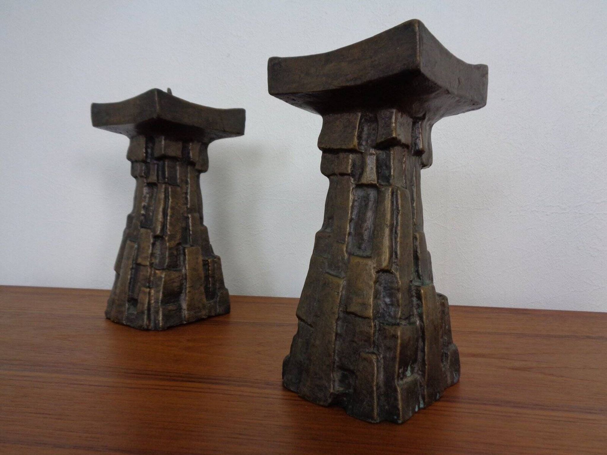 Large Brutalist German Bronze Candleholders, 1960s, Set of 2