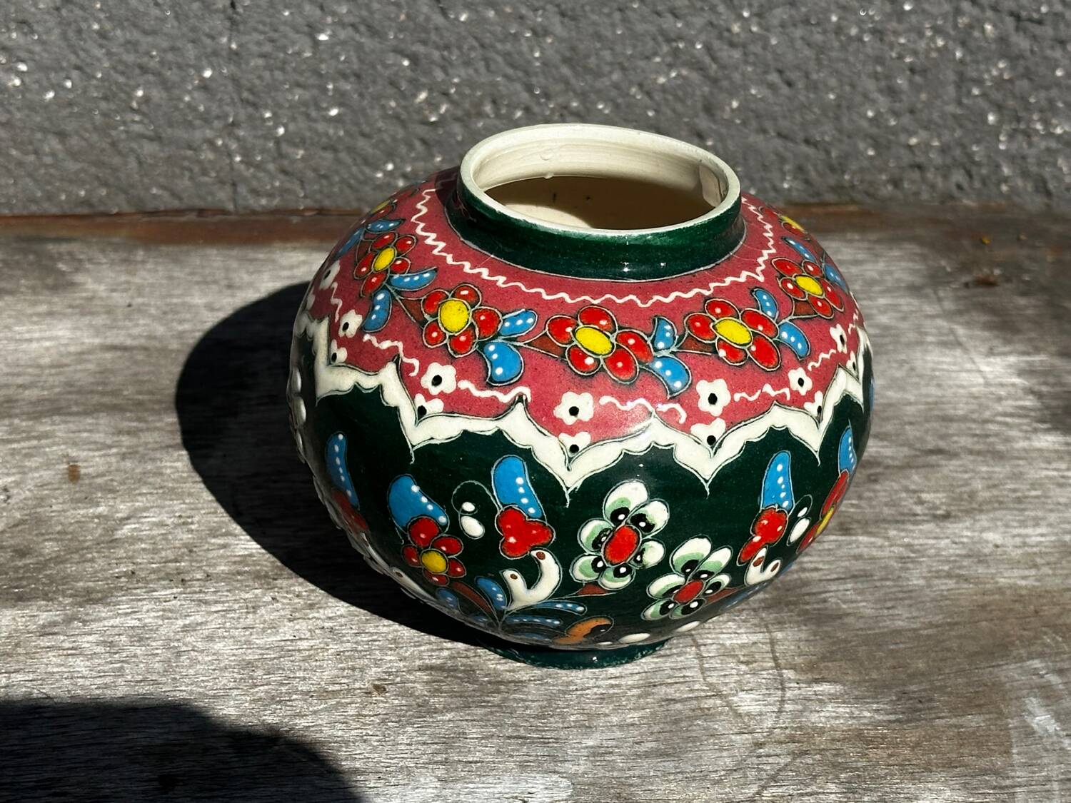 Petit Vase Vintage rond en céramique Turque H 11 cm