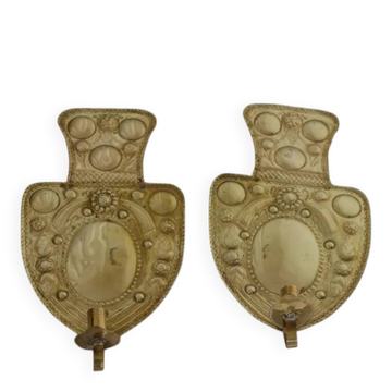 Large Baroque Style Mid-Century Brass Swedish Sconces