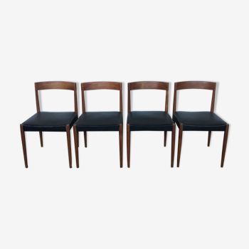 Series of 4 Scandinavian chairs in teak - black skai seat 1960 vintage design