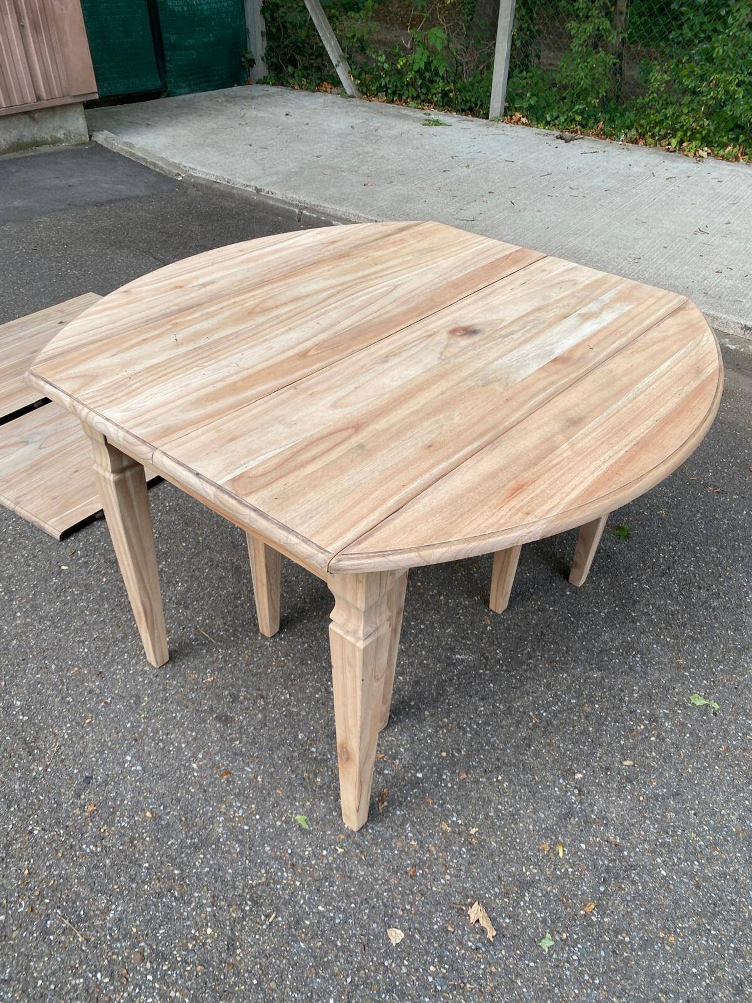 Renovated square extendable dining table in raw solid cherry wood, Louis XVI style.