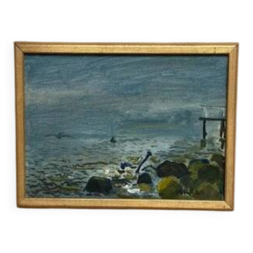 Original Swedish Oil on Canvas “River” by Lars Herder Vintage & Framed 37×28cm